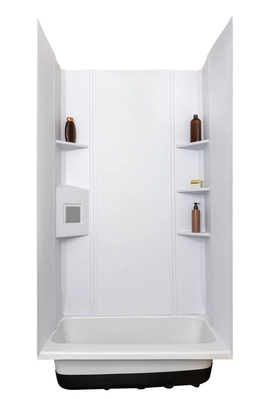 15229 – ICON Shower Surround, 3 Piece Design 72 Inch x 30 Inch Rectangular Bath Surround White Smooth ABS Plastic Tap...
